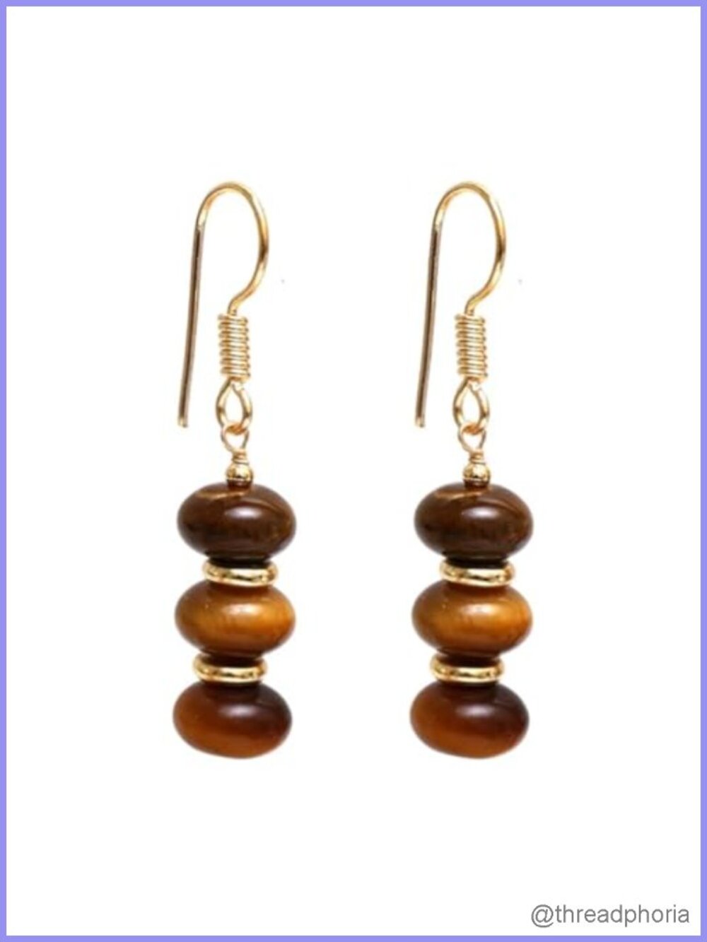 Genuine Tiger Eye Beaded Drop Earrings Gold Plated Hypoallergenic Boho Dangle